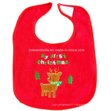 Bavoir de bébé de Noël rouge en coton brodé par cerf de dessin animé fait sur commande promotionnel